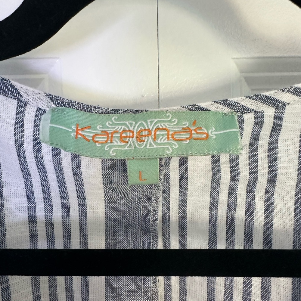 Kareena’s Striped Embroidered Tassel 100% Cotton Jumpsuit Size Large - Picture 4 of 7